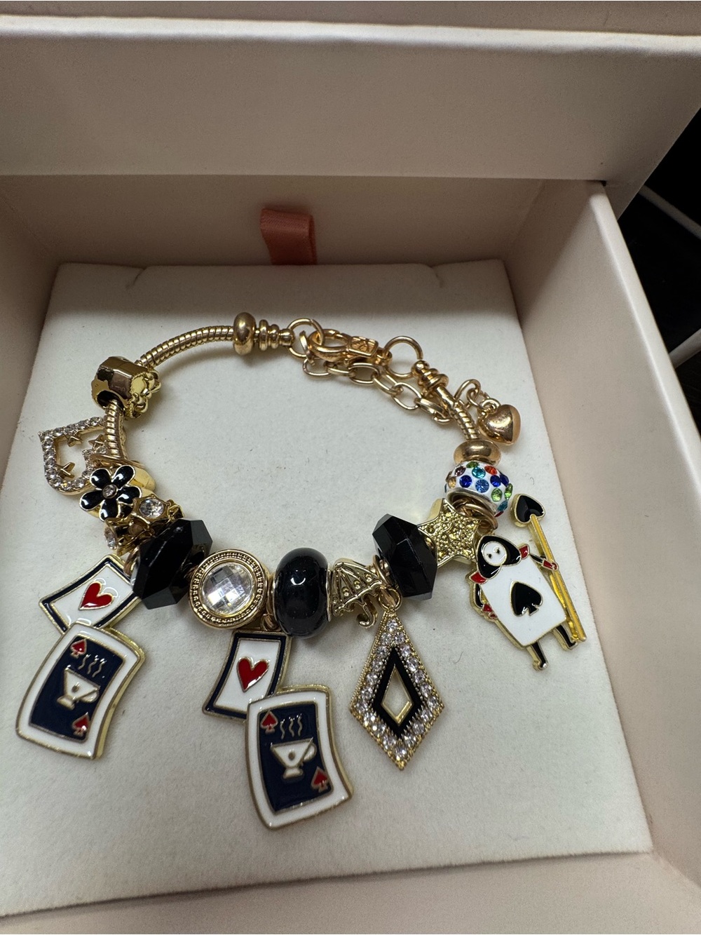Gold-Tone Black & Multicolor Enamel Charm Bracelet - Women's Jewelry